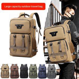 Personalized men’s multi-functional canvas backpack with large capacity outdoor breathable and wear-resistant travel backpack